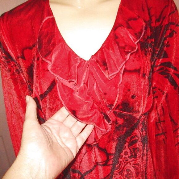 Vtg Pyramid Collection Velvet Babydoll Tunic Top Size M Ruffle Vamp Goth Grunge - Picture 3 of 10